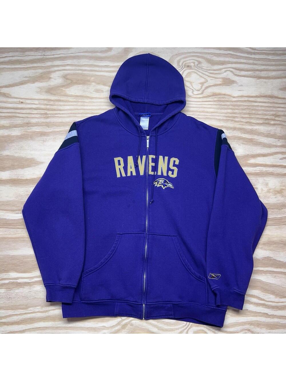 Vintage 00s Reebok Nfl Baltimore Ravens Football Full Zip Purple Hoodie Sz L